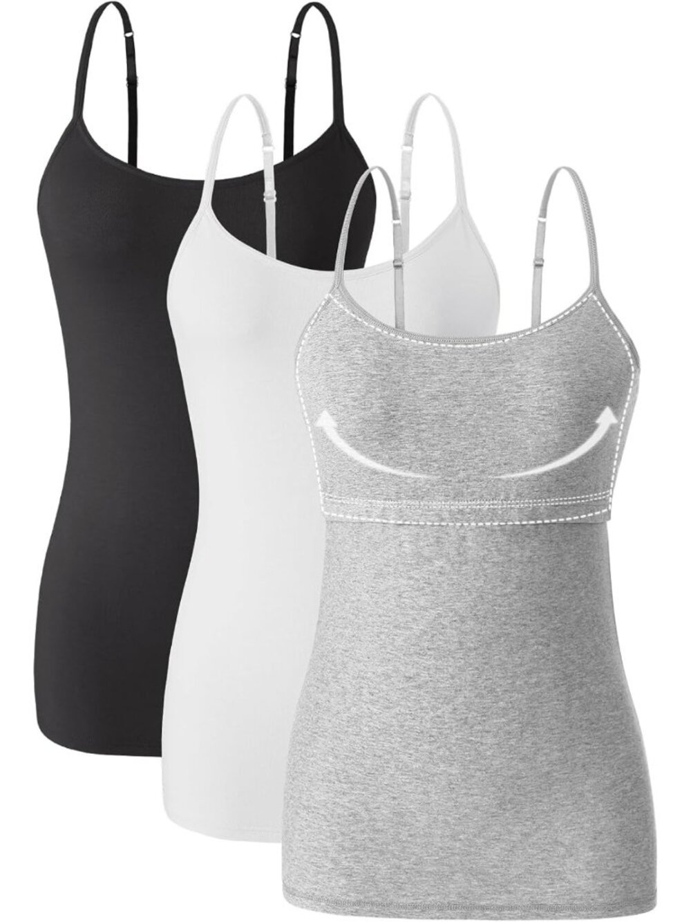 Cozy Cotton Cami Tank Tops with Adjustable Spaghetti Straps - 3-Pack for Women